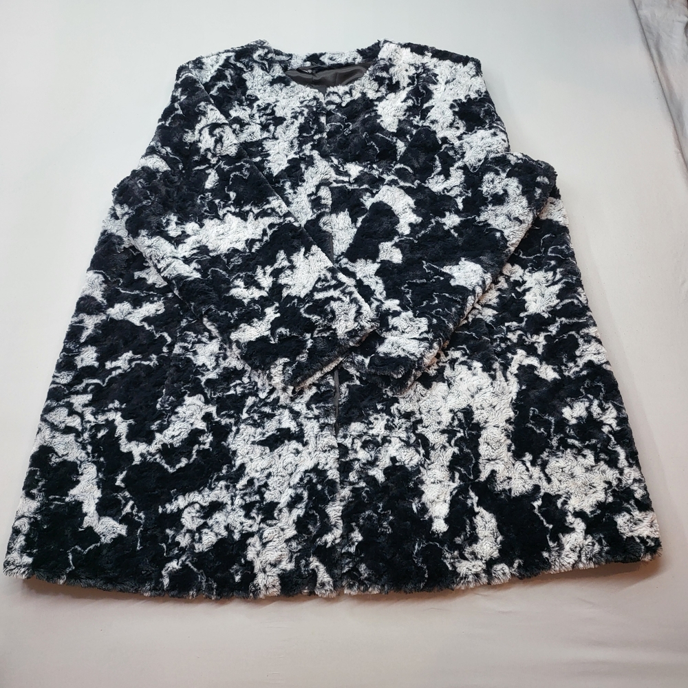 Adrienne Landau Black and White Faux Fur Coat